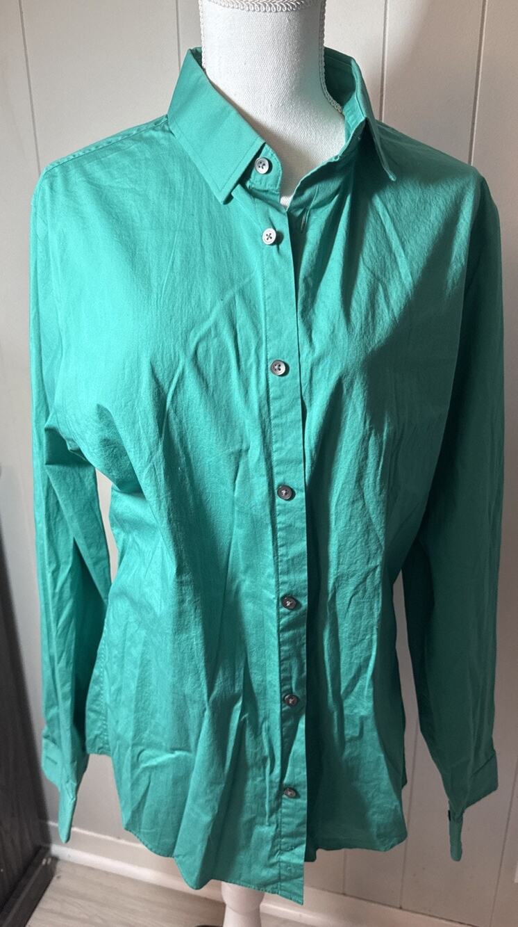 Express 1MX Extra Slim Fit Green Solid Long Sleeve Button-Front Dress Shirt L